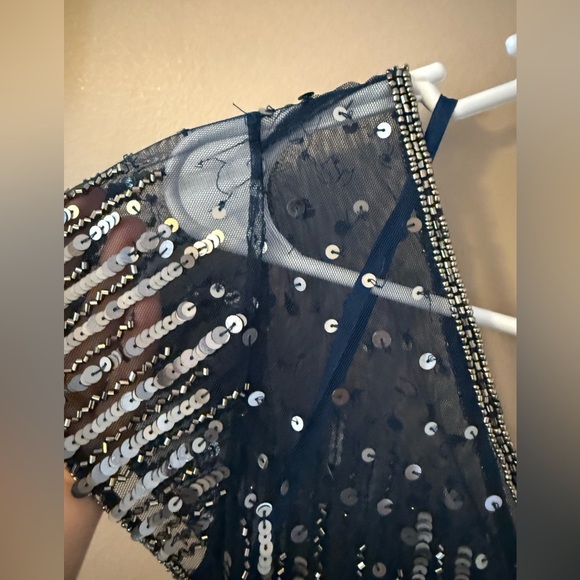 Pisarro night beaded navy tiered gown size 2 nwt - Picture 5 of 8